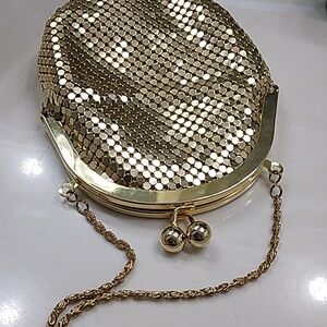 Gold Mesh Evening Clutch Bag with Chain Strap